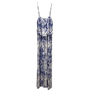 Carole Little Dress Ruched Maxi Cami Halter Empire Blue Tie Dye Boho Hippie XL